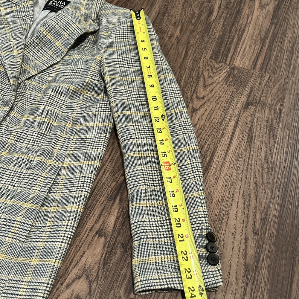Zara Yellow grey check Checked Double Breasted Mid Length coat Size M - Picture 6 of 16